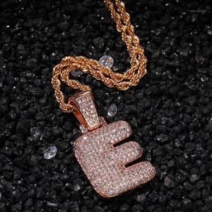 Pendanthalsband A-Z Anpassat namn Bubble Initial Single Letter Charm Cubic Zirconia Hip Hop Jewelry Rose Gold Necklace Mens Gift1