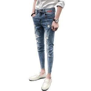 Hot Summer smashing buco strappato Jeans skinny uomo denim adolescenti hip hop Casual stretch pantaloni piedi sociali nero jean hombre 201111