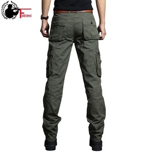 Calças de carga de verão Homens estilo militar em linha reta encaixe em linha folgada cargas longas calças macho lado muitos bolso jasgador preto exército verde khaki 201109