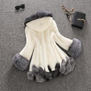 S-6XL Julkvinnor Hög Faux Fur Coat Jacket Europa och Amerika Black and White Hair Faux Suede Winter Hooded Coat