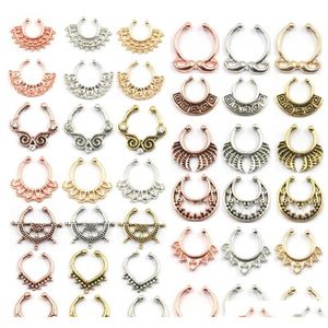 10 Stück gemischte Kristalle, gefälschter Nasenring, Septum, indische Legierung, Silber und Roségold, Clip-On-Ringe und N0065 Ppxoz