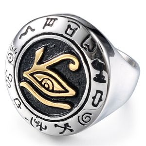 Nova chegada, o antigo Egito toca o olho de aço inoxidável de ouro prateado dos olhos azuis de Horus, os olhos do mal anel religioso jóias maçônonas de maçom para homens