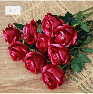 10 Pz / lotto Decorazione di nozze Rose Fiori artificiali Data romantica / Festa Invio Rose Bouquet di fiori di seta Y200111