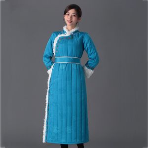 Mongolski Cheongsam Styl Tang Suit Tradycyjne Odzież damska Zimowa Długie Party Dress Festival Costume Oriental Retro Suknia