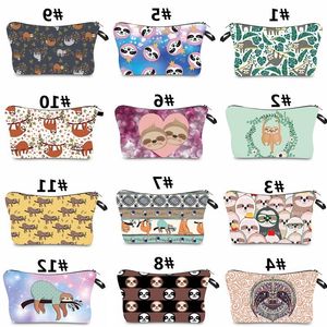 Animal Print Cosmetic Bags Cute Women Handbag Travel Toiletries Organizer Pouch Sloth Print Cartoon Makeup Bag