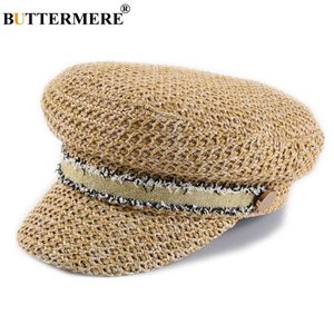 BUTTERMERE Straw Newsboy Cap Women Baker Boy Hat Female Khaki British Style Retro Designer Brand Spring Summer Octagonal Cap 201013