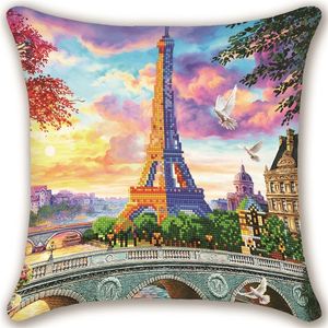 5d parcial broca redonda diy diamante pintura paisagem torre Eiffel almofada capa de almofada caso decoração arte mosaico mosaico stitch 201202