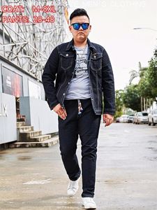 Männer Jeans Denim Jacke Männer 2 Zwei Stück Set Frühling Herbst Plus Größe 6XL 7XL 8XL Schwarz Jean Hosen Motorrad kleidung Mann Mantel Hosen1