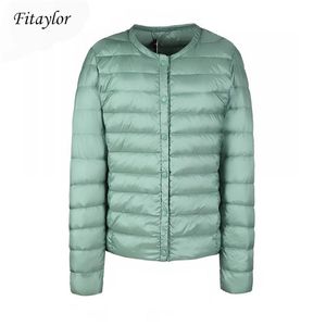 Fitaylor 새로운 겨울 여성 울트라 라이트 화이트 오리 다운 재킷 짧은 코트 슬림 캐주얼 코트 여성 플러스 사이즈 S- 따뜻한 파카 LJ201021