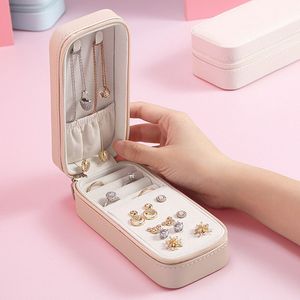 Aufbewahrungsboxen Mülleimer tragbar zwei Schichten Reißverschluss Schmuckschachtel Juwelier Organizer PU Leder Hülle Ringohrring Halskette Ohrhöchern Sie Mutter Valentine Geschenk ZL0378