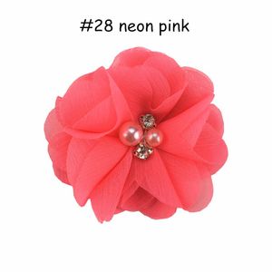 120 teile/los 28 Farbe U Pick 2 Zoll Mini Layered Chiffon Stoff Blumen mit Perle Strass DIY Bogen Machen Liefert MH22 LJ201226