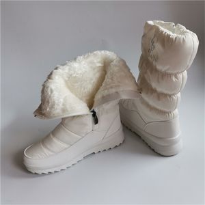 Women Fur Snow Winter Plush Flats Boot Round Toe Mid-calf Boots Warm Platforms Casual Black White Shoes Woman Y20091 53 s