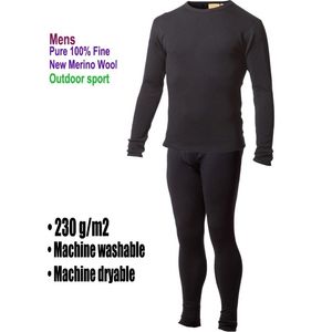 Masculino Masculino 100% Puro Merino Wool Winter Base Layer Térmica Quente Camisola Superfície Respirável Mid Peso Tops Calças Bottom Set 20114