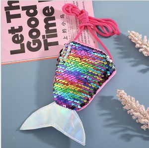 Mermaid sequin purse lanyard coin small purse children Messenger bag fish tail double color glitter purse woman Headphone Bag Candy bags