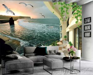 3d seascape tapet lyx strand villa landskap 3d tapet romantiskt landskap dekorativa silke 3d tapet sovrum