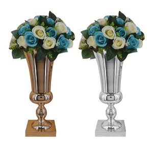 Gold Iron Luxury Flower Vase Electroplating Wrought Iron Square Base Trophy Decoration Stage Wedding Main Table Decor Supplies LJ201209