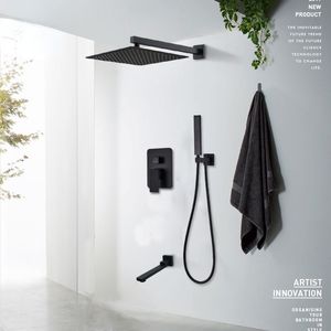 Matte Black Shower Chaustets Установить дождь Водопад скрытой душевой системой Настенный монтажный ванна Душевая комбинация