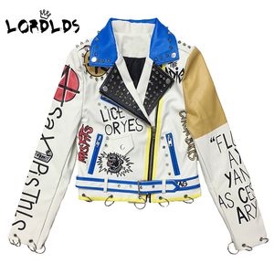 LORDLDS Donna Giacche in ecopelle Autunno Nuove signore Biker moto Outwear Punk Ritagliata Cappotti corti per donna 201029