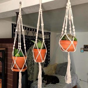 Forniture da giardino Macrame Appendiabiti per piante fatti a mano Cesti per vasi da fiori Supporto per balcone Decorazione da appendere Corda di sollevamento annodata Casa