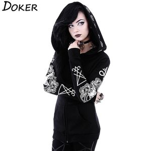 5XL Gothic Punk Print Hoodies Sweatshirts Women Long Sleeve Black Jacket Zipper Coat Autumn Winter Female Casual Hooded Tops 200924
