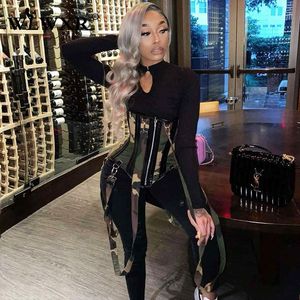 WLWXR Fall 2020 Black Bodycon Long Sleeve Jumpsuit Women Camouflage Corset One Piece Outfits Ladies Romper Women Jumpsuit Female