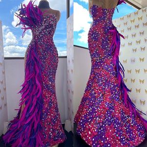 Africano colorido sereia vestido de baile fresco beading avestruz pena doce 15 16 vestidos longos vestidos de festa de aniversário