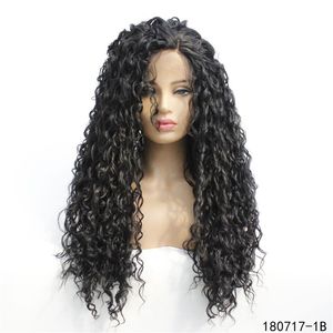 1b # Cor Kinky Curly Sintetic Wigfront Wig 14 ~ 26 polegadas Pelucas Alta temperatura fibra renda dianteira perucas 180717-1b