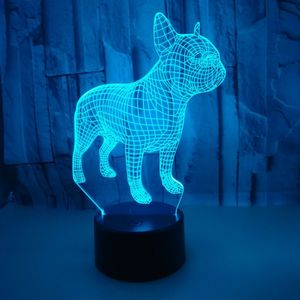 변경 가능 터치 원격 제어 비전 램프 다채로운 3D 밤 빛 분위기 프랑스 불독은 작은 테이블 램프 크리스마스 선물을 3D