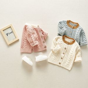 Nati primaverili Neonati maschi Maglioni Cappotti Marca Cotton Knit Solid Cardigan Button Jacket Infant Outwear Top 210429