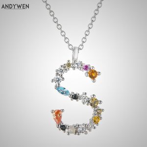 Andywen 925スターリングシルバープライベートレターS Hイニシャルペンダント1.1ミリメートルチェーンロングネックレスCZ女性2019おしゃれなジュエリQ0531