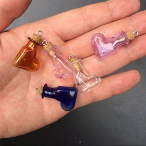 Mini Glass Bottles with Metal Loop Corks DIY 7 Kinds Colors Heart Shaped Pendants Jars Cute Wishing Vials Gifts