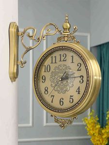 Luxo Europeu relógio de parede moderno design moderno Silence American Sala de estar Relógio de parede dupla face Reloj de Pared Home Decor DF50WC H1230