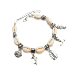 Мода Dolphin Fishtail Shell Anklet цепи Летние пляжные раковины ноги цепочки для ног браслет для женщин ювелирные изделия будут и песчаным подарком