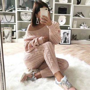 2020 Autumn Cotton Tracksuit Women 2 Two Piece Set Sweater Top+Pants Knitted Suit O Neck Knit Set Women Outwear Two Piece Set A1111