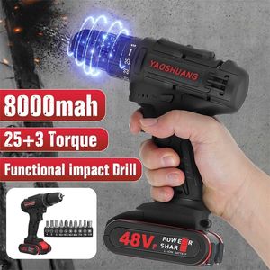 Electric /Impact 48V Cordless Combi 2 Speed Rechargeable Functional Driver Battery with 10Pcs Drill Bits 201225