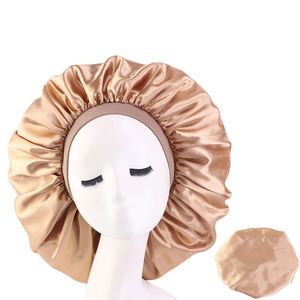 Kvinnor Solid Färg Bonnet Beanie Night Sova Caps Satin Mjuk Extra Stora Headwear Headwrap Hårvård Hatt