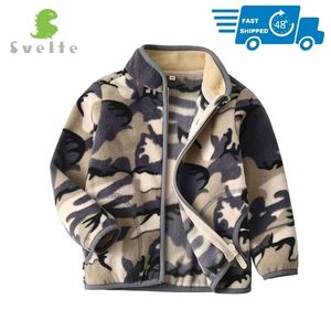 Svelte 2-10 YRS Toddler Ve Genç Erkek Çocuk 'Tam Zip Camo Polar Polar Ceket Kazak Dış Giyim Çocuk Giyim LJ200831