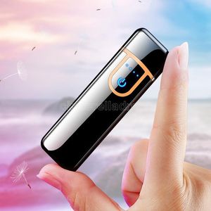 Novelty Electric Touch Sensor Cool Lighter Fingerprint Sensor USB Rechargeable Portable Windproof lighters Smoking Accessories FY4461 C0815G01