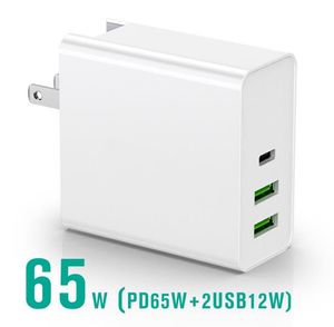 Caricatore rapido PD da parete PD 65W + 2USB 12W USB Tipo C Spina UE USA Adattatore di ricarica rapida con borsa OPP DHL Alta qualità