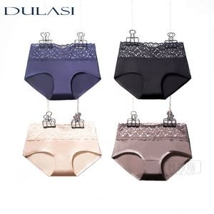 Dulasi Sexy Silk Calcinha Mulheres Underwear Seamless Lace Algodão Mid-Rise Cute Briefs Para Meninas Ladies Bikini Erótico Panty 4 pcs / lote 201112