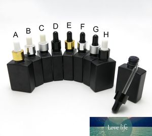 10PCS/LOT 30ML Matte Black Square Essential Oil Dropper Bottles With Aluminum Dropper Cap