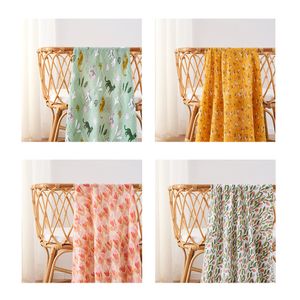 Baby Bamboo Cotton Muslin Swaddling Newborn Blanket Floral Flowers Animal Printed Bath Towel Summer Thin Carriage Quilt Stroller Cover B7929