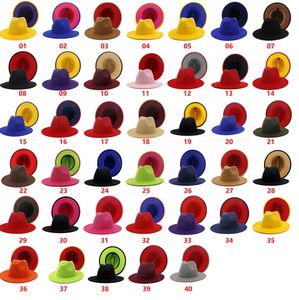 Renkli Patchwork Yün Keçe Caz Fedora Şapka Kadın Erkek Unisex Şık büyük Brim Panama Parti Kovboy Cap Düğün Şapka KKA8284