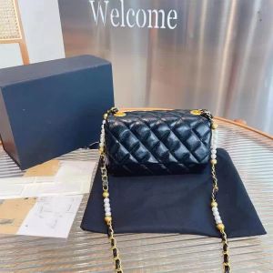 New Chain Flap Pearl Shoulder Bag Leather Versatile Classic European Quilted Outdoor Street Ladies Designer Handbag Imitation Luxury High-end Wallet Crossbody Bag