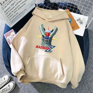 Mazinger Z Print Hoodies Man Pocket Harajuku Casual Hooded Sweatshirt Man Kartonger Fashion Oversize Hoody Anime Hip Hop Hoodies H1227