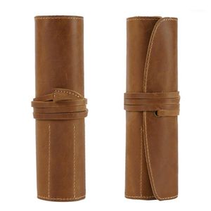 100% Genuine Leather Rollup Pencil Bag Storage Pouch Organizer Wrap Bag Vintage Retro Creative School Stationary Product1