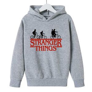 Högkvalitativ 4 till 14 Yrs Hoodies Stranger saker Bomull 2d Print Spring Boys and Girls Hoodie Barnkläder Många färger 220112