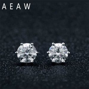 AEAW 0.5CT 1CTW Taş Saplama Küpe Kadınlar Için Katı 925 Ayar Gümüş D ​​Renk Solitaire Güzel Takı 220125