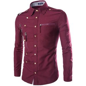 Neue Herren-Hemd-Jacke-Mäntel-Frühlingsherbst dominierende dünne langärmlige Revers-Bluse-komplexe Multi-Button-Metall-dekorativer Mantel