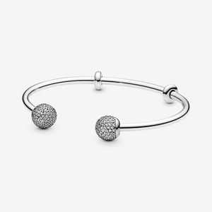 Nova Chegada Alto Polonês 100% 925 Sterling Silver Moments Pave Aberto Rigid Bangle Moda Jóias Fazendo Para As Mulheres Presentes Frete Grátis